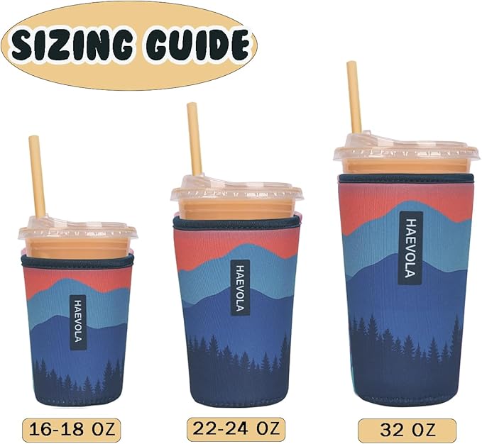 Reusable Insulated Neoprene Iced Coffee Cup Sleeve, Durable Drink Sleeve for Cold Beverages, Beverage Holder for Iced Coffee, Mountain Hush