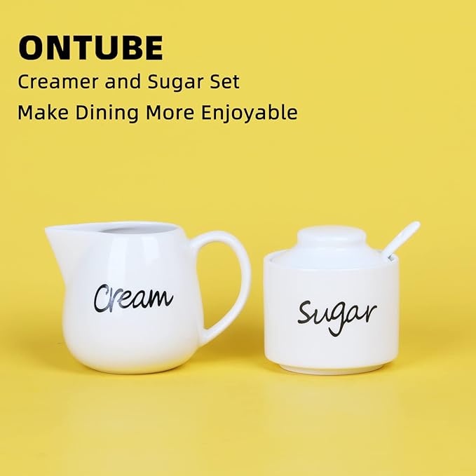 ONTUBE Porcelain Sugar and Creamer Set of 3,White