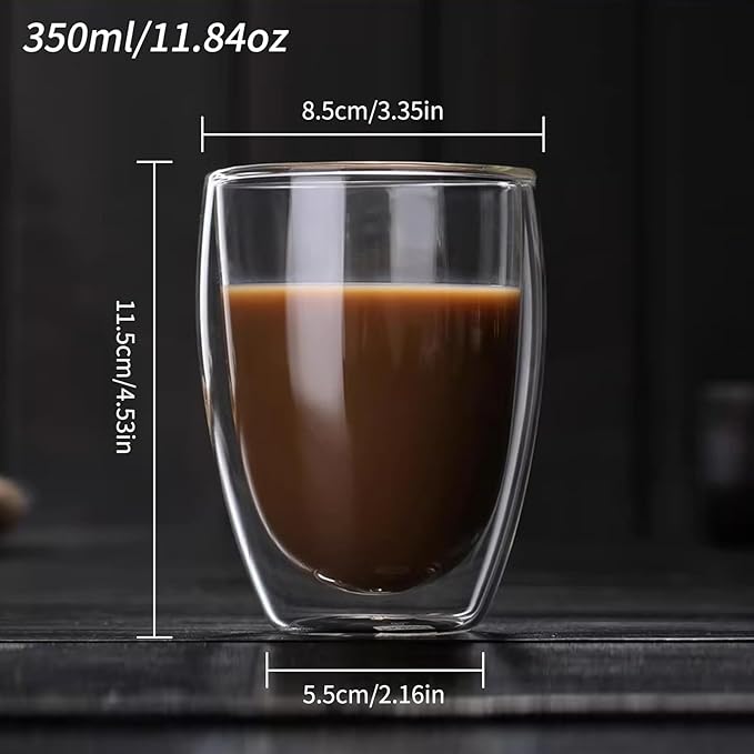 6.8OZ Double Wall Espresso Cups Set of 4, Clear Expresso Shots Cup, Double Wall Insulated Espresso Mugs, Tazas de Cafe Expreso, Microwave Dishwasher Safe,Suit for Espresso Machine