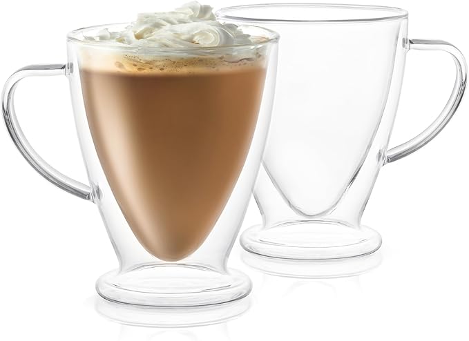 JoyJolt Declan Irish Double Wall Insulated Glass Coffee Cups (Set of 2) -15-Ounces