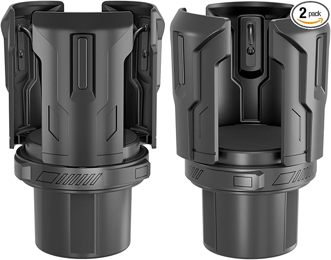 Cup Holder Expander (Adjustable Holder & Base, Auto-Fit Hold, One Button Open), Car Cup Holder Expander for Yeti, Hydro Flask, Nalgene, Owala, Bottles in 2.6"- 4.8" (2 Pack, Light Black)