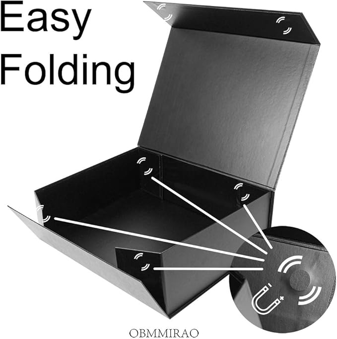 Upgrade 4PCS BLACK Hard Extra Large Gift Box with Lid,16.5 x13 x5.3 Inches, Magnetic Gift Boxes for Clothes Robe Wedding Dress Sweater and Gifts,Reusable Foldable Bridesmaid Proposal Box