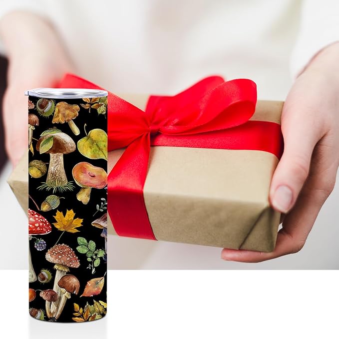 Mushroom Gifts, 20 Oz Straight Skinny Tumblers, Stainless Steel Tumbler, Double Wall Vacuum Travel Mug, Mushroom Stuff Animal Coffee Cup, Insulated Coffee Mug Thermal Cup for Home, Office, Outdoor