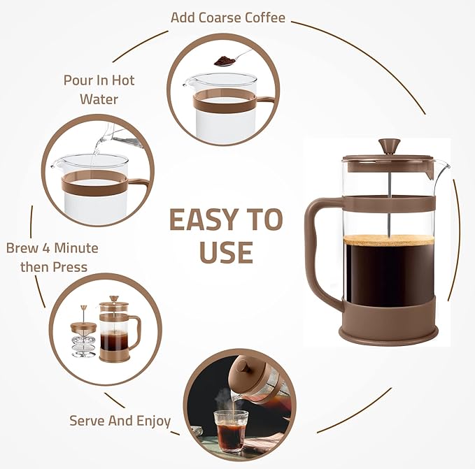 Utopia Kitchen 51 Ounce 1.5 Liter French Press Coffee Maker, Tea Maker, Travel Coffee Presses, Heat Resistant Thickened Borosilicate Coffee Pot for Camping Travel Gifts, Brown Pack of 1