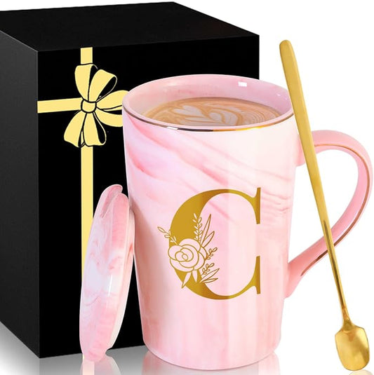 Personalized Ceramic Coffee Mug with Lid Tea Cup Girlfriend Gf Gifts Future Mrs Her Women Boyfriend 1 One Year Anniversary Meaningful Cute Romantic Christmas Xmas First Valentines I Love You More,C
