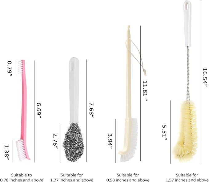 Portable Blender Cleaning Brush Set of 4 - With Hanging Hole - Long Handle - For Water Bottles & Blenders