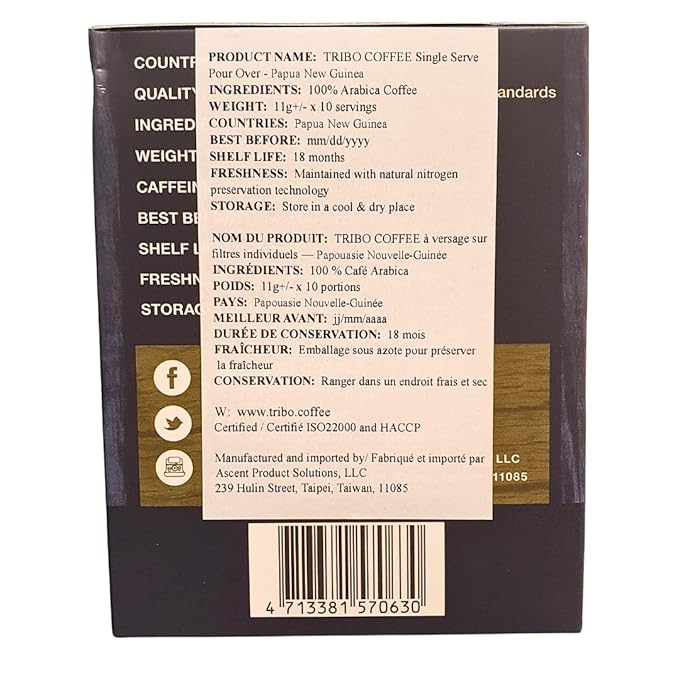 Tribo Coffee Single-Serve Portable Pour Over Drip Coffee - Papua New Guinea - 10 Servings (Medium-Dark Roast)