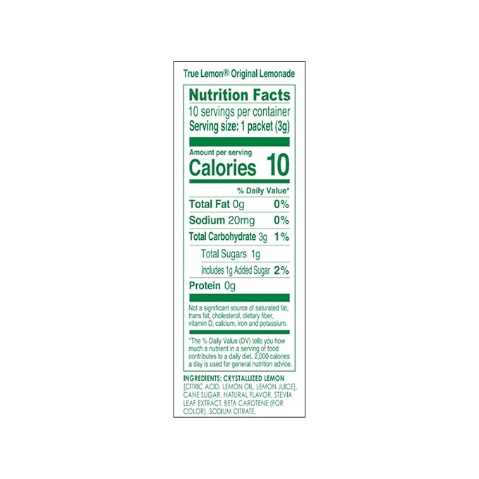TRUE LEMON Original Lemonade Drink Mix | No Artificial Sweeteners, Low Calorie | Water Flavor Packets & Water Enhancer with Stevia 10 Count (Pack of 12)