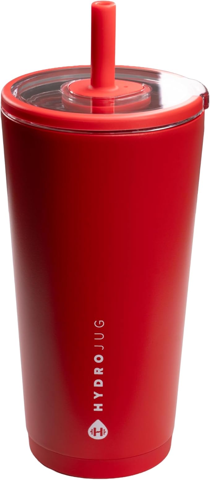 HydroJug Everyday Tumbler 20 oz – Ceramic-Lined Insulated Tumbler with Straw and Soft-Touch Lid, Cup Holder Friendly, Double-Wall Vacuum Insulation, Reusable Travel Cup – Alumni Red