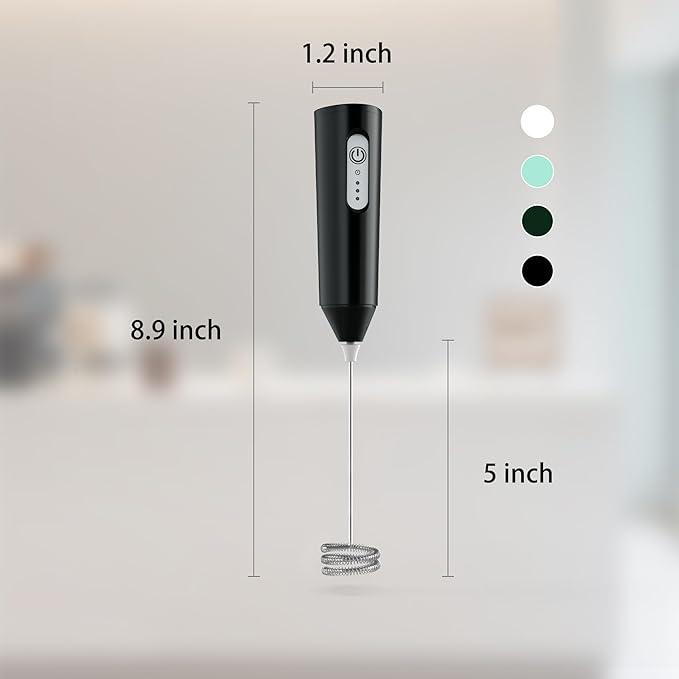 Puraville Rechargeable Milk Frother Handheld, 3 Speeds Electric Whisk Drink Mixer, Type-C Charging BPA Free for Coffee, Latte, Cappuccino, Egg, Cream, Black