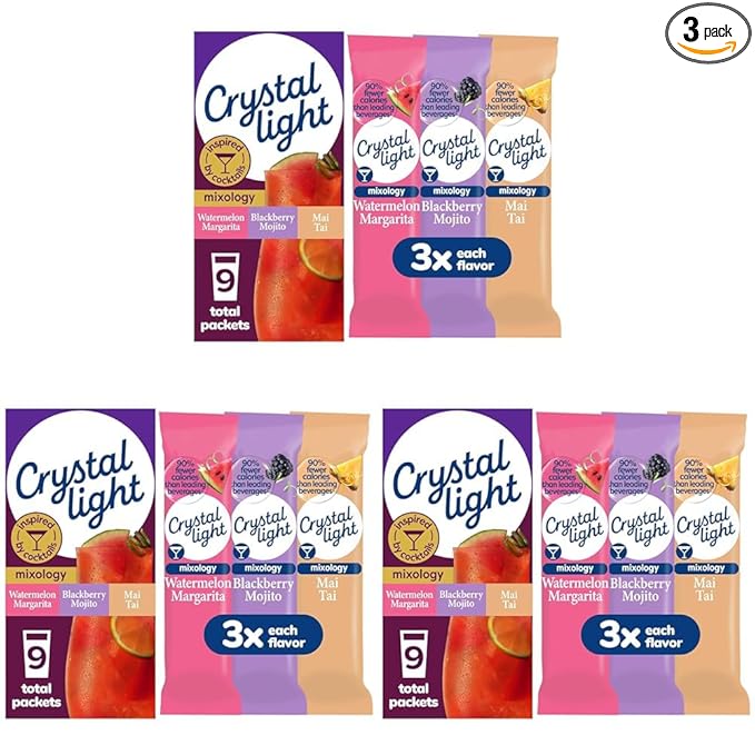 Crystal Light Mixology Variety Pack Powdered Drink Mix, 9 single serve packets per Box (Pack of 3)