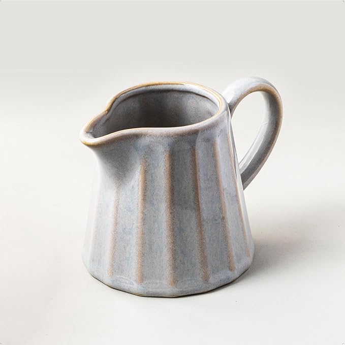 Ceramic Creamer Pitcher,Creamer Container with Handle, 10 OZ Small Milk Pitcher for Coffee, Sauces, Salad, Gray