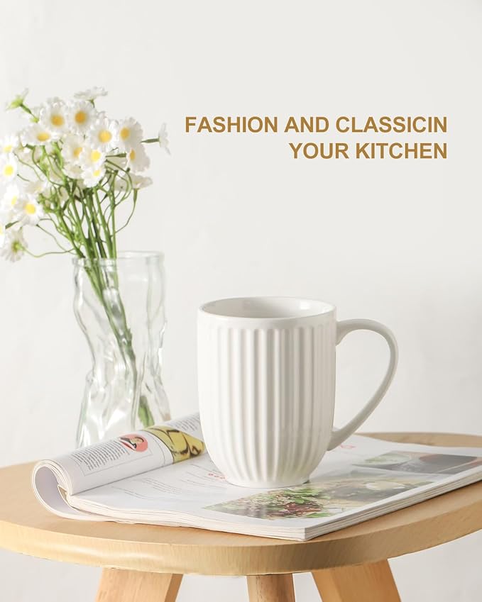 HASENSE Coffee Mugs Set of 4, 16 Oz Coffee Mugs with Big Handle, Large Modern White Ceramic Coffee Cups for Latte, Tea, Cocoa, Milk, Cappuccino, Microwave & Dishwasher Safe, Ideal for Housewarming