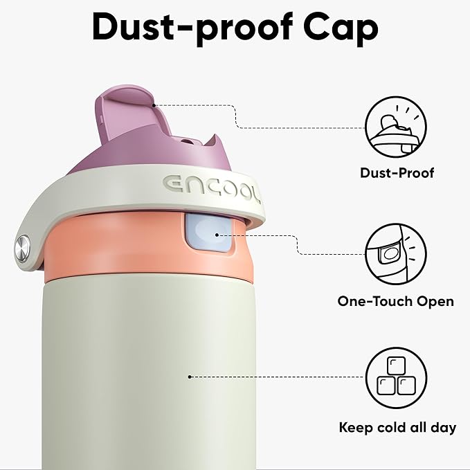 ENCOOL Leakproof Insulated Water Bottle with Straw Dual-Sip Water Bottle Bag-Safe Design for Work, Commute & Gym – Keeps Drinks Cold All Day, 18 oz, Sand Beige