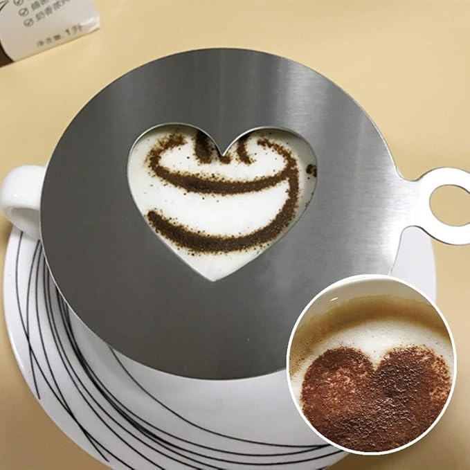 Stainless Steel Coffee Stencils，YUANGUNGUN Cappuccino Coffee Stencils Heart Star Shape Strew Pad for Latte Cappuccino Cupcake Cookies Hot Chocolate(2 Pcs)