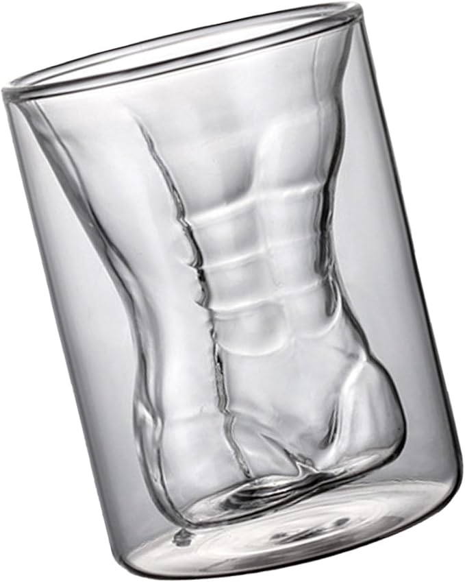 Whiskey Glass,Beer Glasses Cups for Men,Sexy Naked Muscle Man Clear Glass Cups,Double Wall Cool Beer Cup,Body Shaped Wine Glass,for Wine Cocktail Vodka,Home Party Bar Gift
