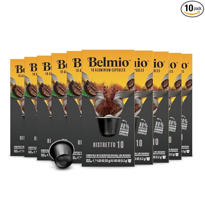 Belmio Ristretto Espresso Coffee Pods – Medium Roast – Full-Bodied & Fruity - Nespresso Original Line Compatible – 10 Count (Pack of 10)
