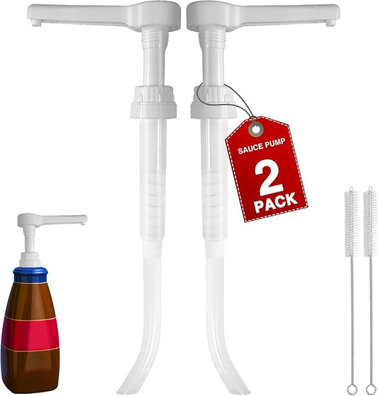 DupakSYS 2Pcs White Sauce Pump Dispenser for 64 oz Bottles - Reusable Large 15CC Syrup Pump for Chocolate, Pumpkin, Caramel, Vanilla, Mocha