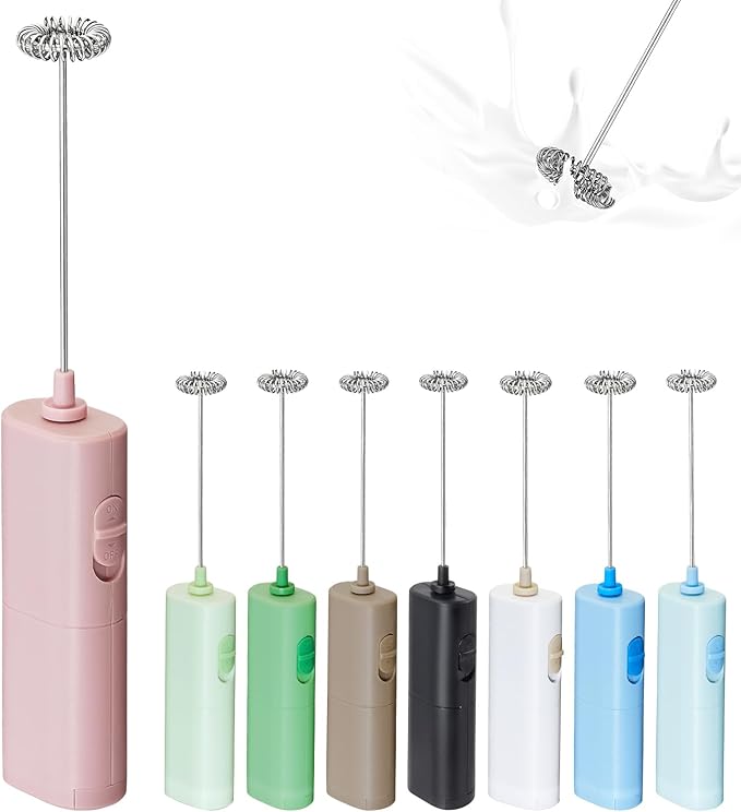 Powerful Electric Milk Frother, Battery Operated Drink Blender, Foam Maker Mixer, Milk Frother Handled for Coffee, Latte, Matcha, Protein Powder (Pink)