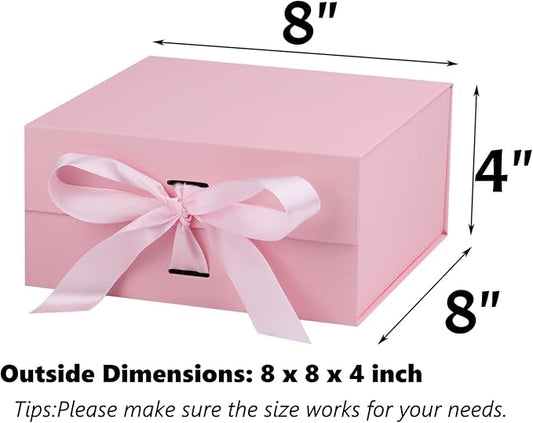 OEMVALATY Pink Gift Box,8x8x4 Inches Gift Boxes with Lids for Presents with Magnetic Closure and Ribbon for Wedding,Storage,Birthday