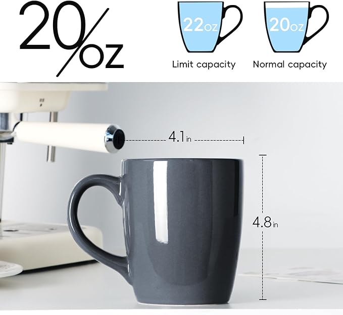 Smilatte 20 OZ Large Coffee Mug, Nice Ceramic Boss Tea Cup with Big Handle for Dad Men Women, Unique Style For Any Kitchen, Pure Gray
