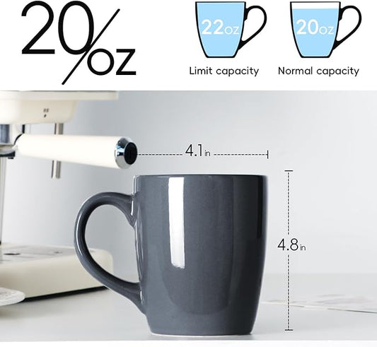 Smilatte 20 OZ Large Coffee Mug, Nice Ceramic Boss Tea Cup with Big Handle for Dad Men Women, Unique Style For Any Kitchen, Pure Gray