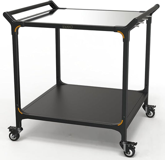 NUUK Grill Cart 32" x 32" Stainless Steel Pizza Oven Table with Double-Shelf Rolling Kitchen Island Cooking Station, Indoor & Outdoor Food Prep Cart