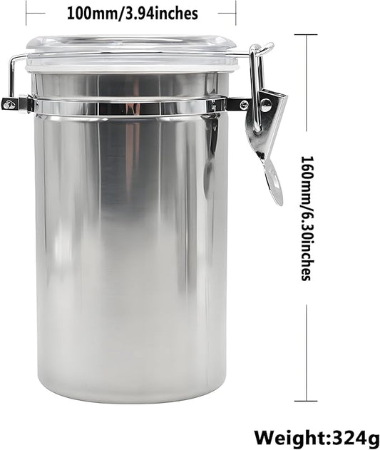Stainless Steel Vacuum Seal Coffee Canister With Clear Lid, Airtight Food Storage Container With Locking Clamp for Coffee Beans, Tea, Cereal, Nuts (Stainless Steel With Clear Lid, 67.6 fl oz / 2000ml)