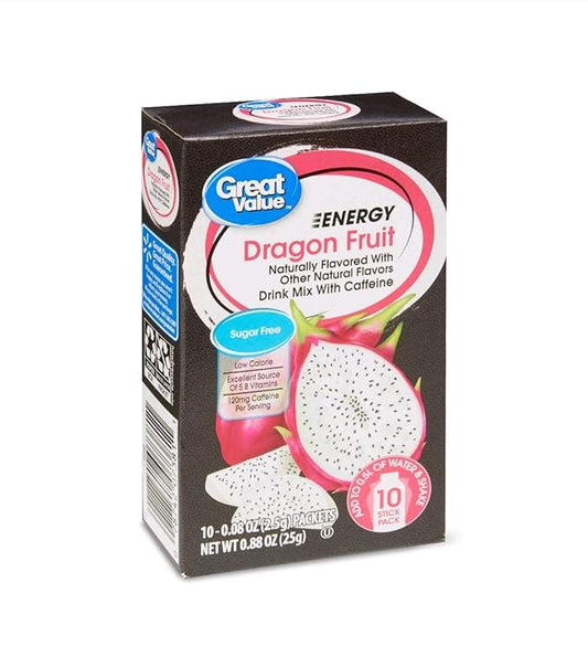 Great Value Energy Drink Mix, Dragon Fruit, Sugar-Free, 0.88 oz (Pack of 2)