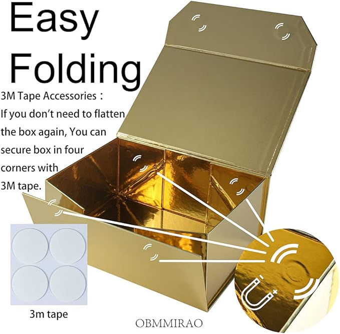 Upgrade 1PCS Gold Gift Box 9.5x7x4 Inches, Sturdy Gift Box with Lid for Gift Packaging, Foldable Magnetic Closure Storage Boxes, Bridesmaid proposal box, Rectangle Collapsible Box