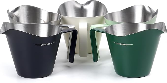 IKAPE Espresso Measuring Cup, 304 Anti-scald Stainless Steel Espresso Shot Cups with Handle, Coffee Pouring Cup for Barista Tool Accessories(Matte Black)