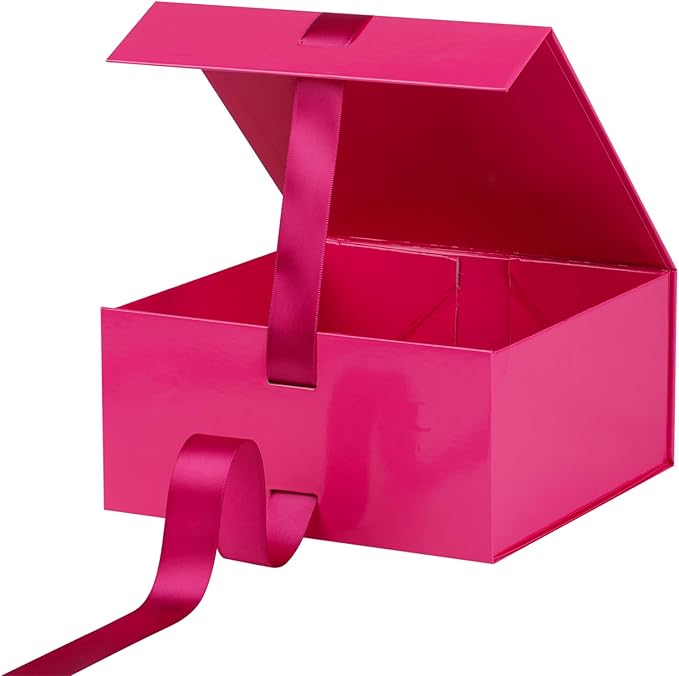 OEMVALATY Bright Pink Gift Box,12x10x5 Inches Gift Boxes with Lids for Presents with Magnetic Closure and Ribbon for Wedding,Storage,Birthday(5-Pack)