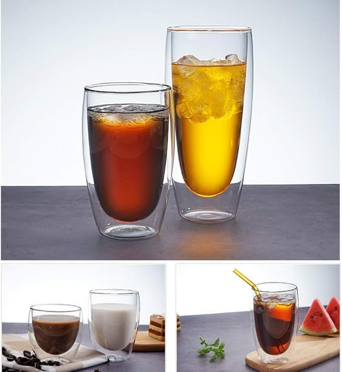 Asng Glass Coffee Mugs, Double Wall Insulated Thermal Cups Drinking Glasses For Tea/Coffee/Latte/Cappucino/Cafe/Milk (650ML/22oz-2PACK)