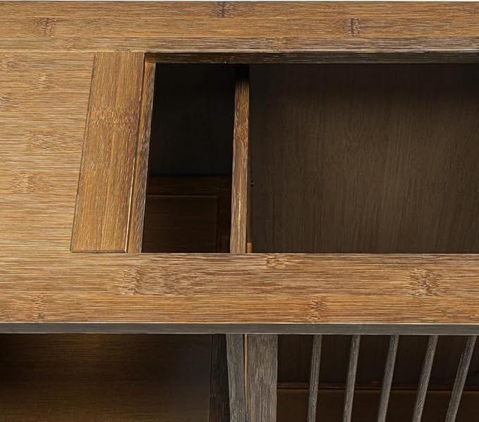 Farmhouse Coffee Station Table on Wheels, Mobile Tea Table Buffet Sideboard Cabinet for Home Kitchen Dining Room (Walnut) (Color:Walnut)