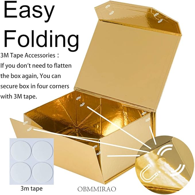 10 Small Gold Gift Boxes 9.5x7x4 Inches, Magnetic Gift Box with Lid for Gift Packaging, Wholesale gift boxes for Presents, Bridesmaid Proposal Boxes (Glossy Gold, 10pcs/pack)