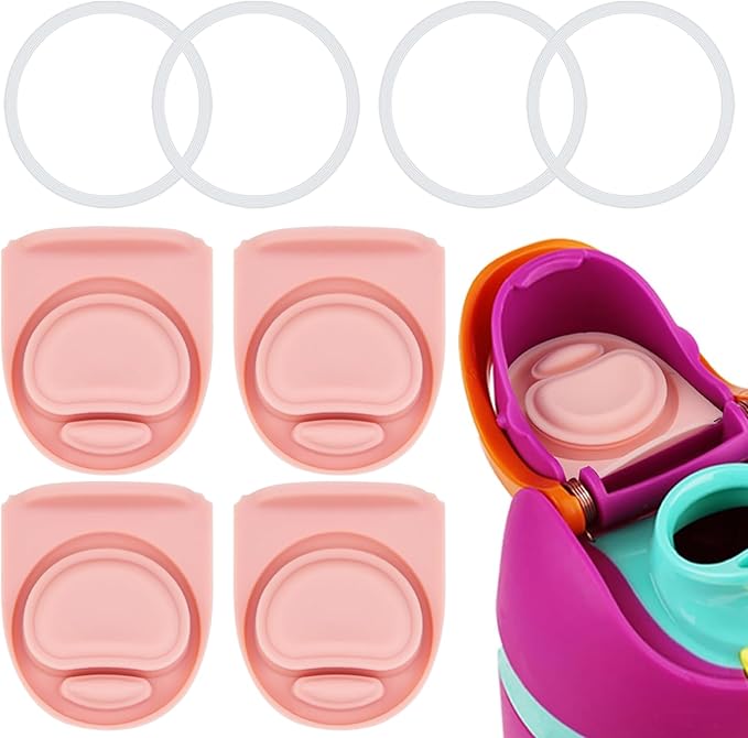 4 Sets Replacement Stopper and Ring Compatible with Owala FreeSip 24oz 32oz,Water Bottle Top Gasket Lid for Owala 16/19/24/32/40oz Seal Bottle Mouth Cap Stopper Silicone Parts Accessories (Pink)