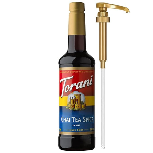 Torani Coffee Syrup, Chai Tea Spice Flavored Syrup for Drinks, Pump Included, 25.4 Fl Oz