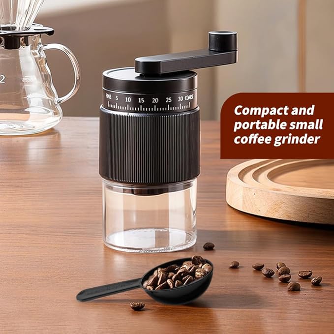 Manual Coffee Grinder With Ceramics Burr For Espresso, Hand Coffee Bean Mill with 30g Capacity & Crank for Travel Camping Office Home