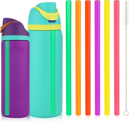 6pcs Replacement Straws for Owala FreeSip 24oz 32oz, Reusable Plastic Straws with Cleaning Cleaner Brush for Insulated Stainless Steel Water Silicone Bottle Tumbler Rubber Accessories Parts (6 Colors)