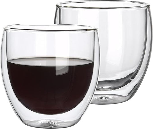 2pcs 8.5OZ/250ml Coffee Glasses Clear Insulated Coffee Mug, Glass Coffee Mug Double Wall Glass Coffee Mugs, Espresso Cup Glass Coffee Cups Double Wall Glass Tumbler For Latte Cappuccino Coffee