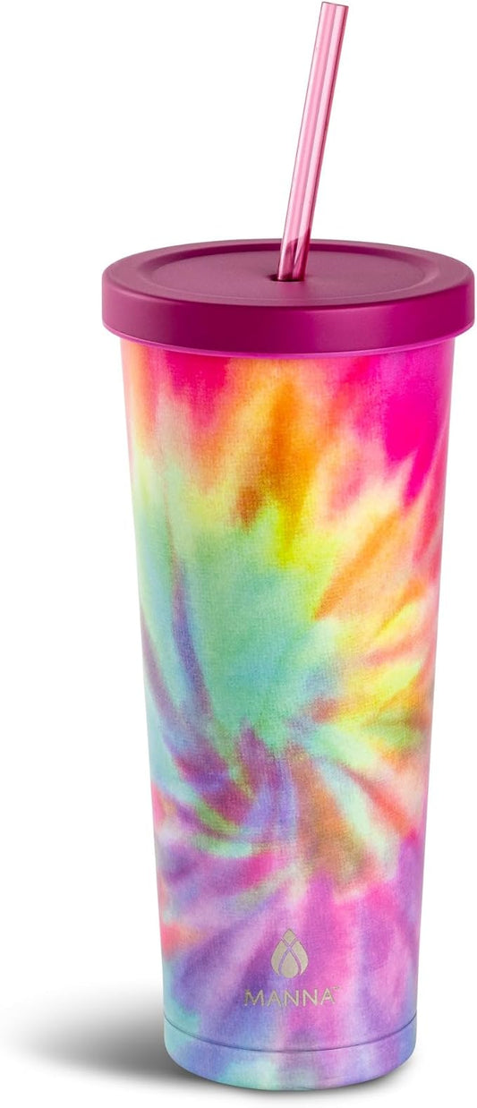 Manna Chilly Double-wall Vacuum Insulated Stainless Steel Tumbler with Splash-proof Lid and Reusable Tritan Straw - 24 Oz - Bright Swirl
