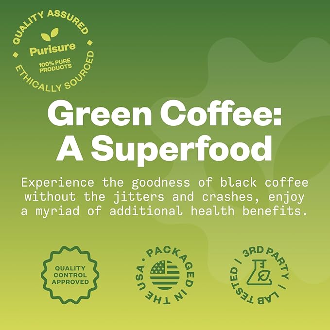 Purisure Green Coffee Bean Extract Powder 150g, Green Coffee Bean Extract, 750 Servings