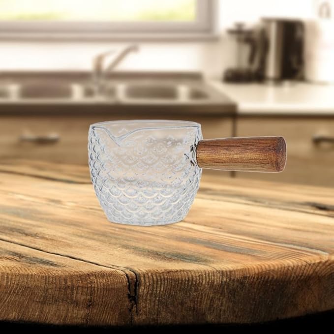 Glass Creamer Pitcher with Handle - 4Oz Small Milk Jug for Easy Pouring - Heat Resistant Syrup Server and Milk Sauce Pitcher for Home Kitchen and Coffee Bar