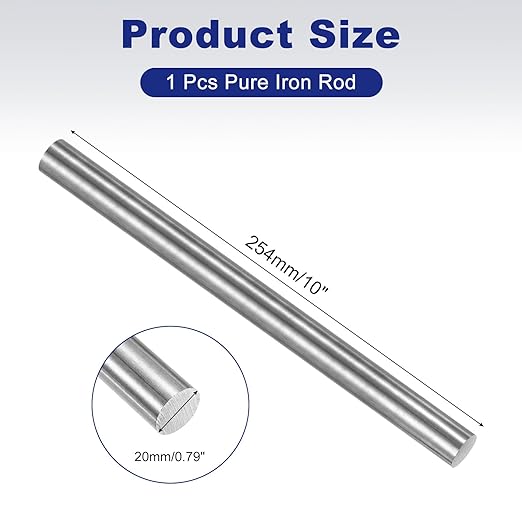 PATIKIL Pure Iron Bar, 0.79" Diameter 10" Length Iron String Rod Steel Stick DIY Craft Supplies for Crafting Science Lab Testing