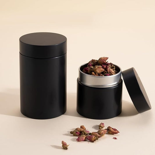 3 Packs Tea Tin Canister for Loose Tea Metal Tea Canister 9 oz 15 oz Round Tin Can for Coffee Beans Tea Container for Kitchen Storage Sugar Matcha Spice Powder (Black, S_2.95x2.95)