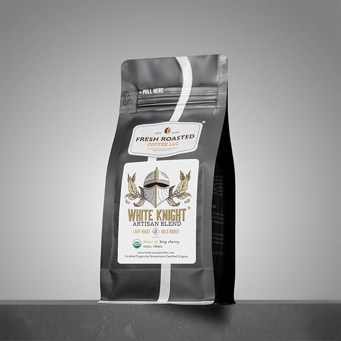 Fresh Roasted Coffee, Organic White Knight | USDA Organic, Kosher | Light Roast 12 oz, Whole Bean