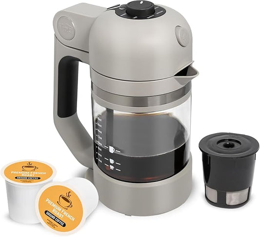 VINCI Micro Café Smallest Single-Serve Coffee Brewer | Compatible with Keurig K-Cups, K-Pods | Glass Carafe | Enclosed Brewing for Hotter Coffee | Large Capacity Reusable Filter Cup Included (Gray)