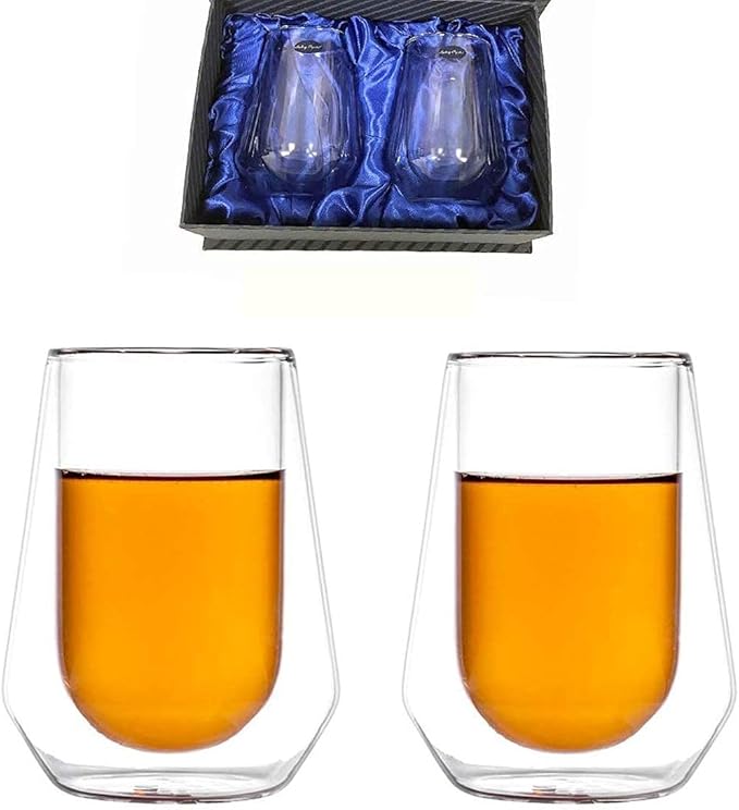 Amlong Crystal Double Wall Glass Whiskey Glasses, Classic Scotch Whiskey Glasses, Vodka Rocks Glasses, Lowball Glasses for Liquor, 8 oz., Set of 2