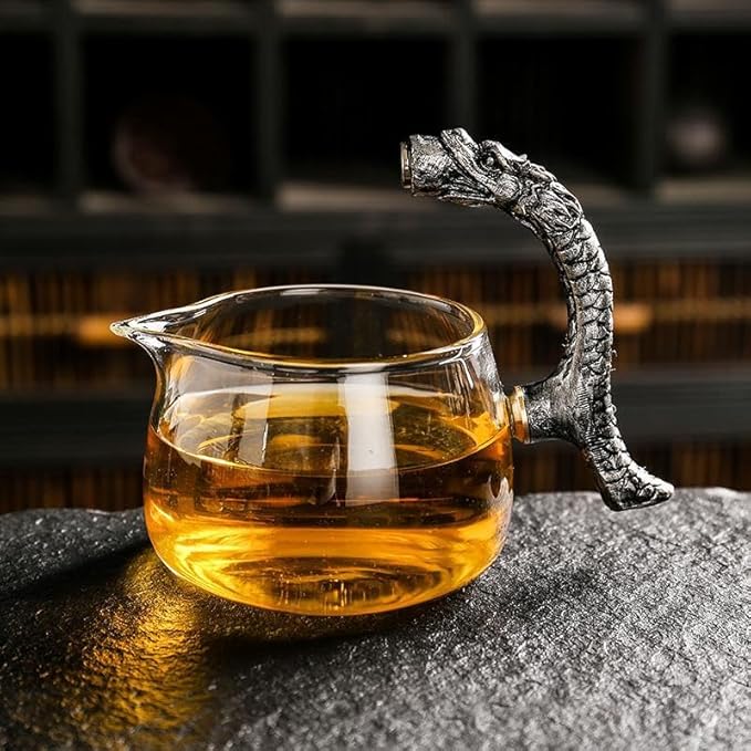 Glass Teapot Set with Infuser Semi Automatic Dragon Tea Set with 6 Small Cups (silver dragon)