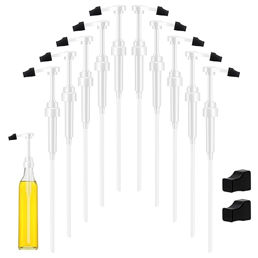 Ferrochef 10 Pcs Coffee Syrup Pumps with Tip Covers, Compatible with Monin 750ml Glass Bottles, 1/4 oz Dispensing Pump for Coffee Bar, Latte, Cocktail, Drink Flavoring (White)